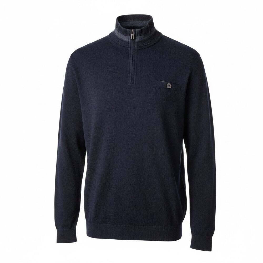 Ted Baker Navy Quarter Zip Pullover Sweater Lightweight Comfort Size Large Smart